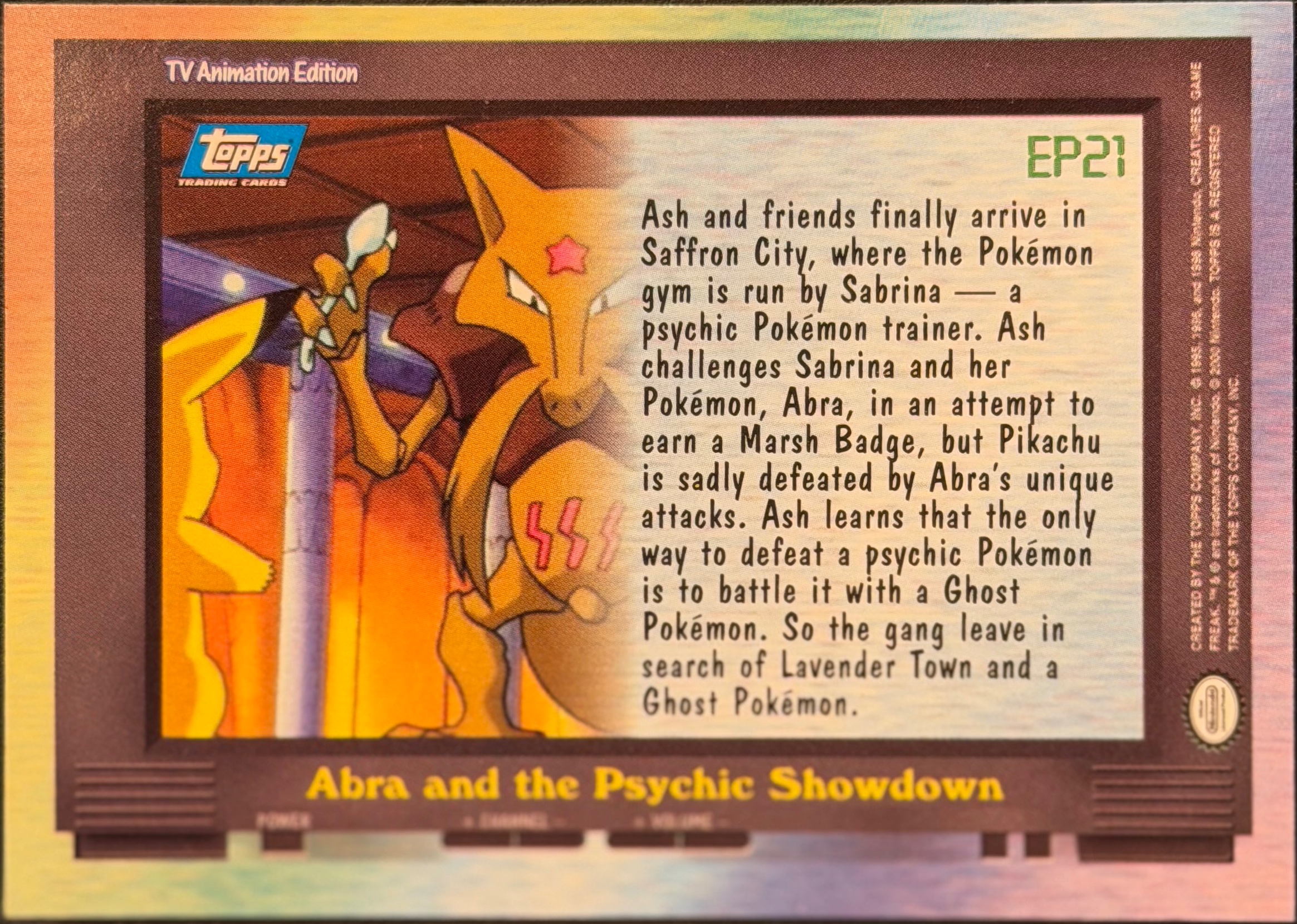 Abra and the Psychic Showdown card #EP21, Pokemon Topps Series 2 (1999), back