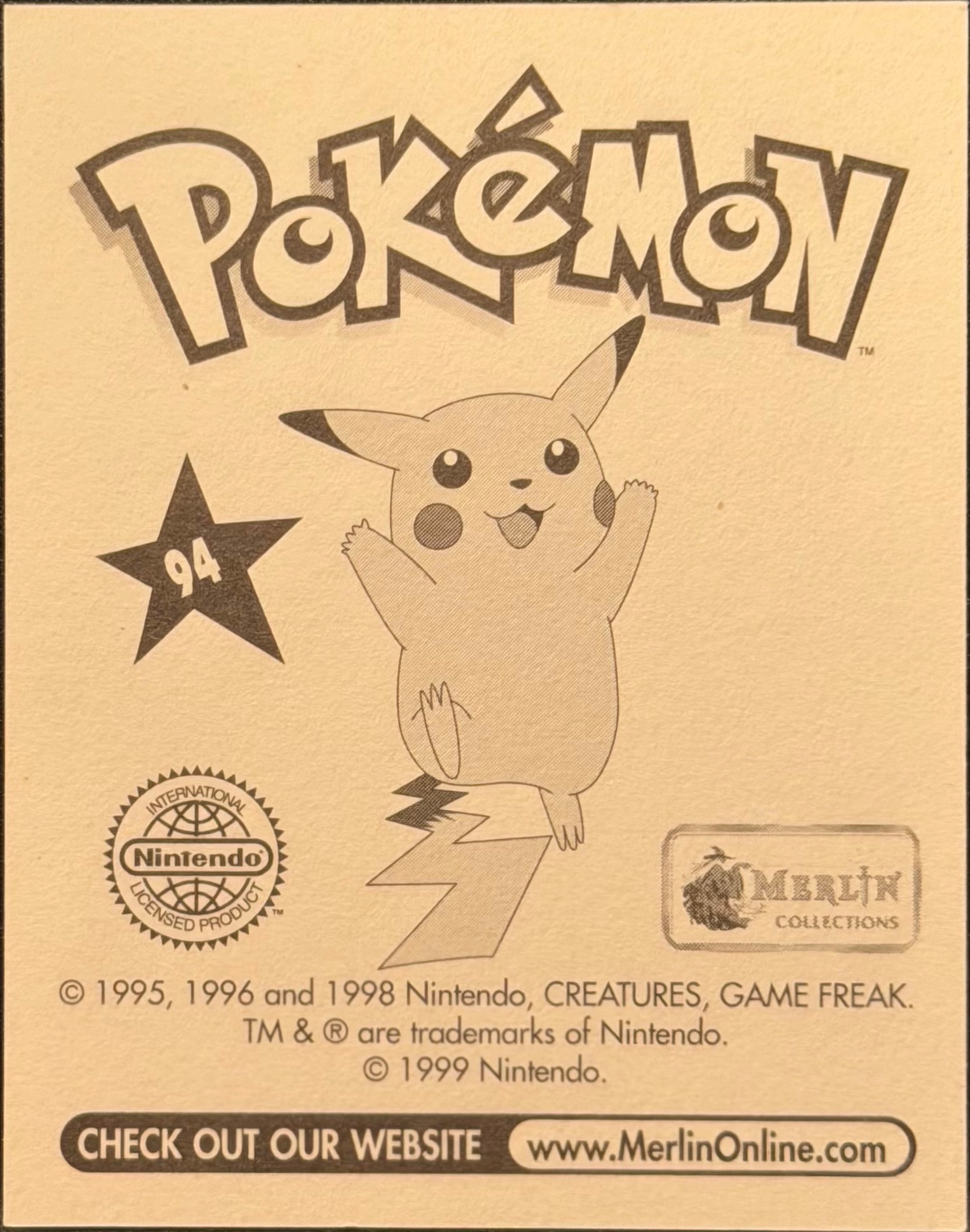 Gengar card #94, Pokémon Merlin Series 1 (1999), back
