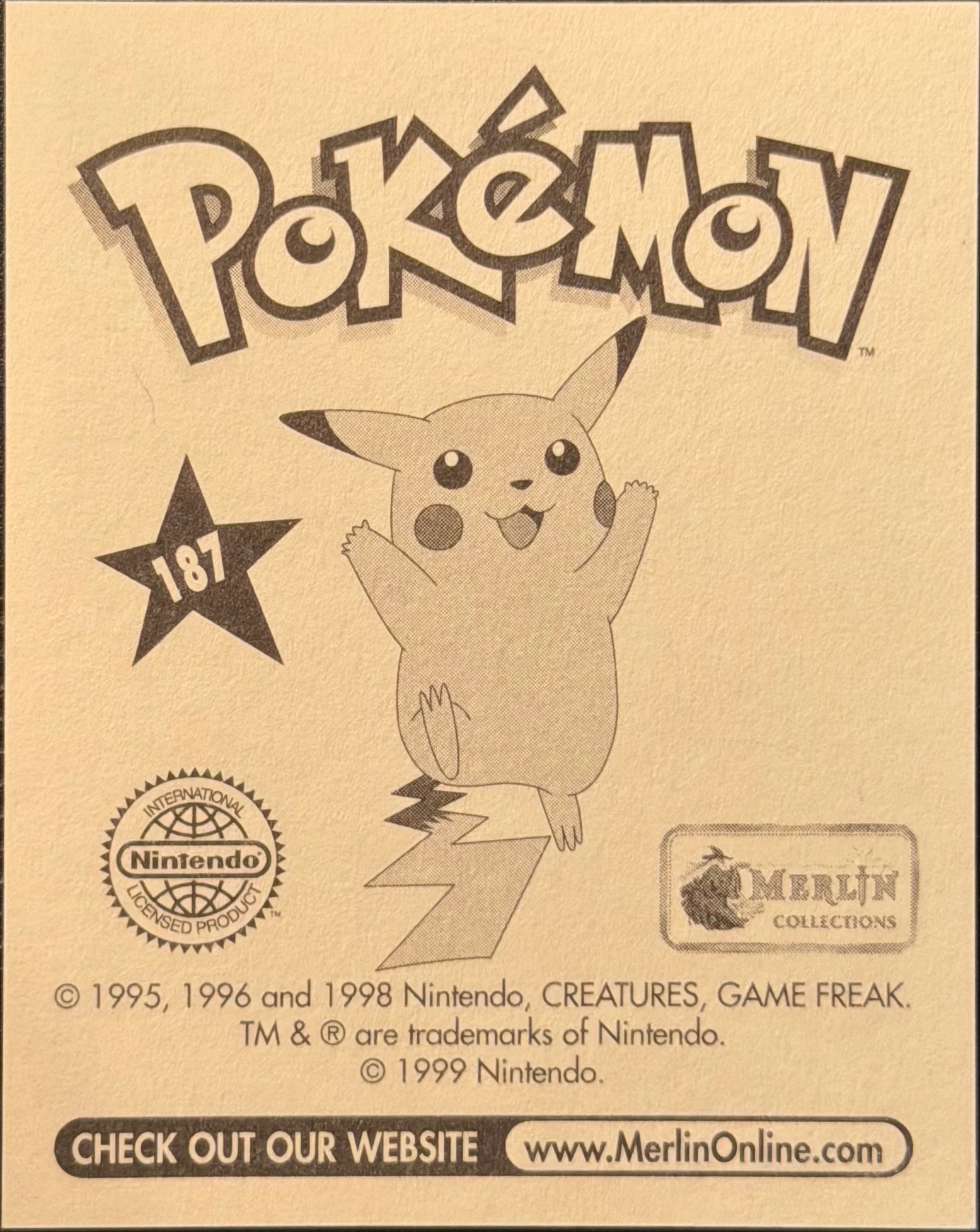 Gengar, Evolution Card #187, Pokémon Merlin Series 1 (1999), back