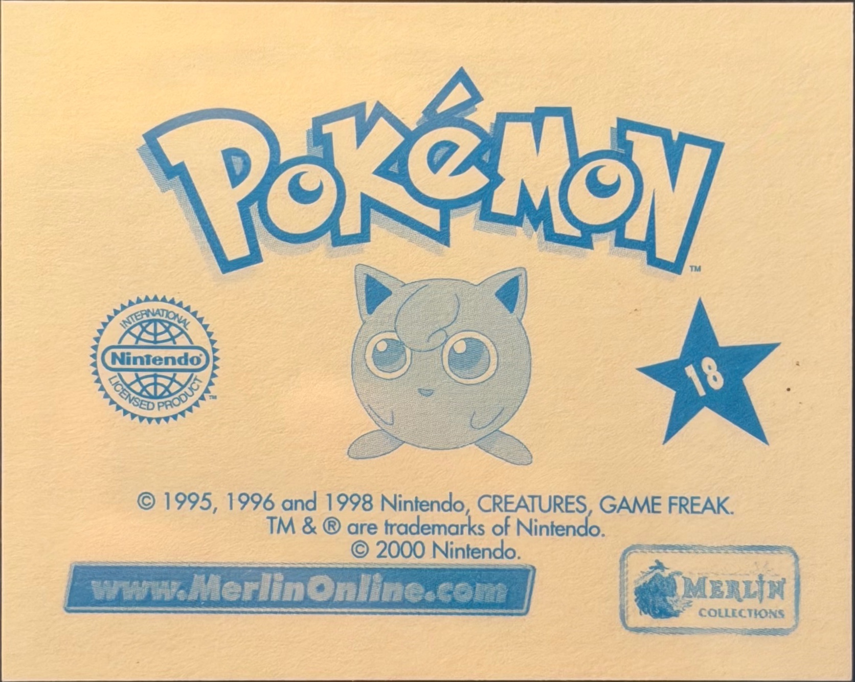 Pikachu / Squirtle card #18, Pokémon Merlin Series 2 (2000), back