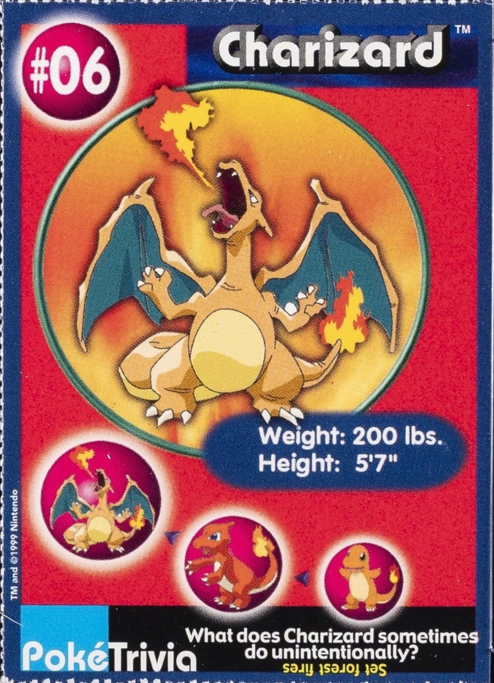 Charizard card #06, Pokémon Burger King PokéTrivia Cards (1999) Checklist, front